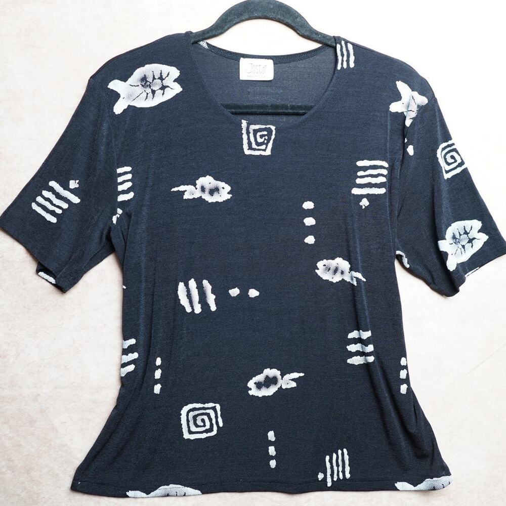 Jostar Abstract Print Top Black White Womens L 90s Vintage